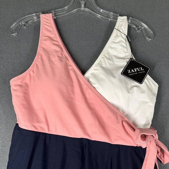 Zaful US 8-10 One Piece Swimdress Swimsuit Color Block V-Neck Wrap Tie Side NWT - Picture 3 of 13